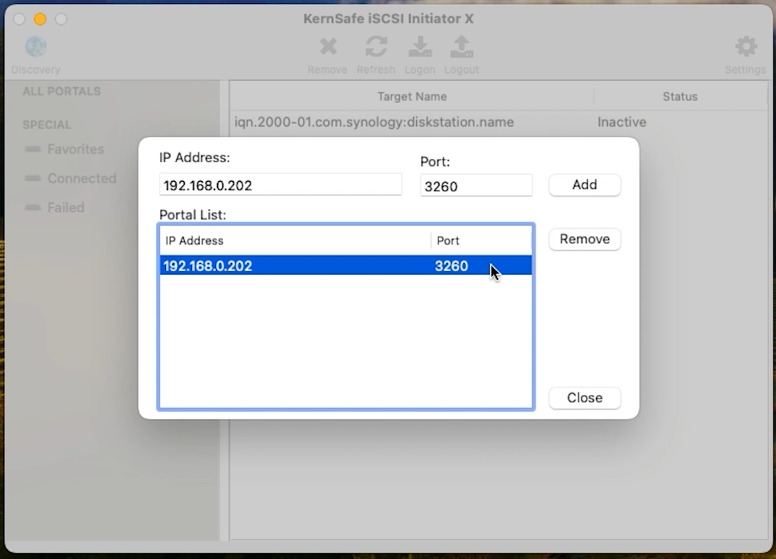 KernSafe iSCSI Initiator: enter the NAS IP address into the empty field KernSafe iSCSI Initiator: enter the NAS IP address into the empty field