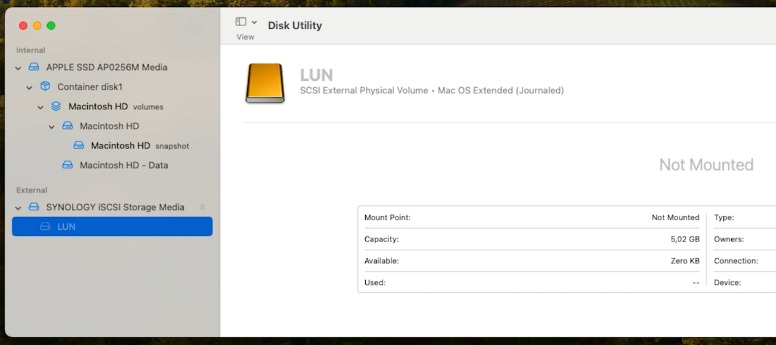 Initializing the virtual disk via Disk Utility Initializing the virtual disk via Disk Utility