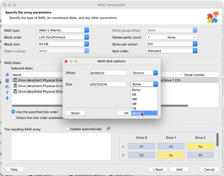 Hetman RAID Recovery: Change disk offset and size Hetman RAID Recovery: Change disk offset and size
