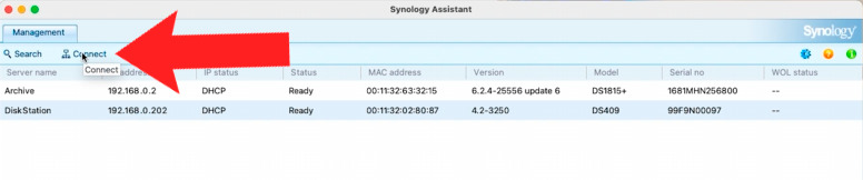 Synology Assistant: connecting to NAS Synology Assistant: connecting to NAS
