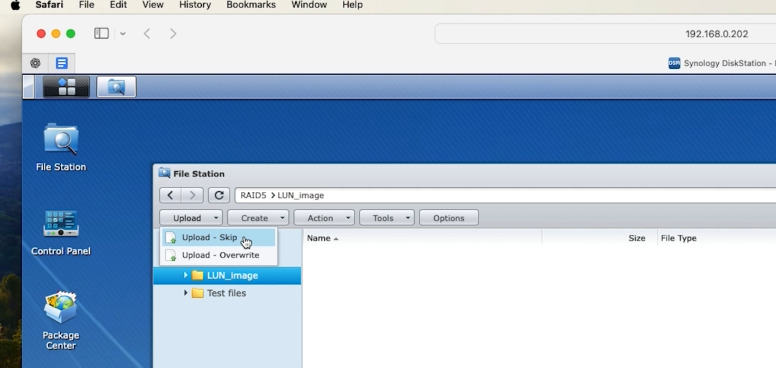 Uploading the saved LUN file into a folder Uploading the saved LUN file into a folder