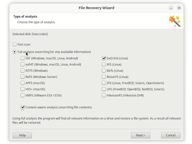 Hetman Partition Recovery: استخدم التحليل الكامل بعد التهيئة Hetman Partition Recovery: استخدم التحليل الكامل بعد التهيئة