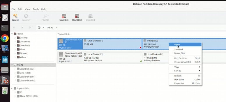 Hetman Partition Recovery: لاستعادة البيانات، اختر المصفوفة واختر فتح Hetman Partition Recovery: لاستعادة البيانات، اختر المصفوفة واختر فتح