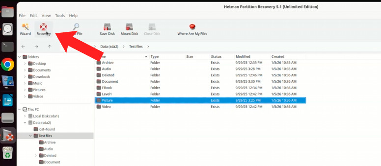 Hetman Partition Recovery: زر الاسترداد Hetman Partition Recovery: زر الاسترداد