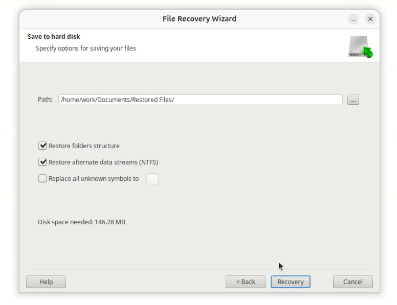 Hetman Partition Recovery: حدد الموقع لحفظ البيانات المستعادة Hetman Partition Recovery: حدد الموقع لحفظ البيانات المستعادة