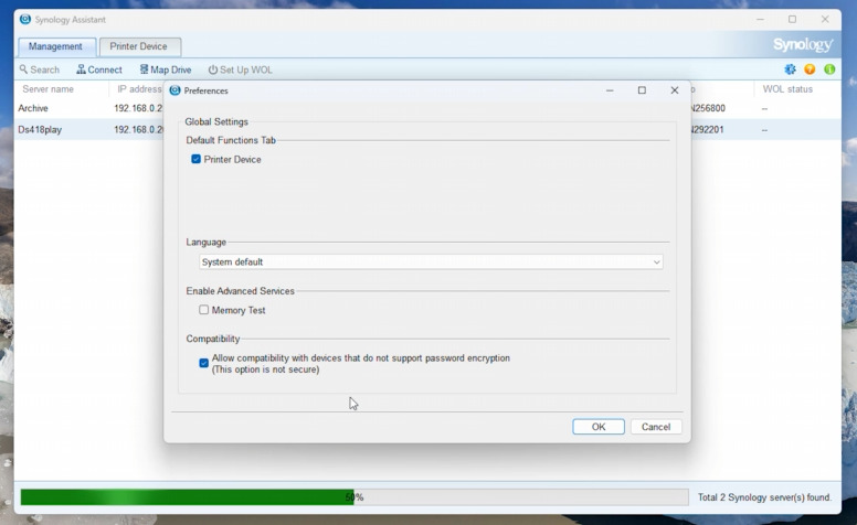 Synology Assistant: Allow compatibility with devices that do not support password encryption