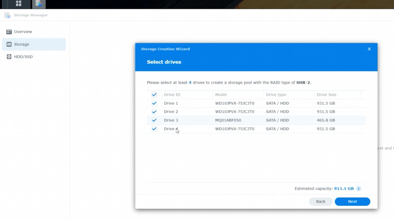 DSM – Storage Manager - Storage Creation Wizard - Drives