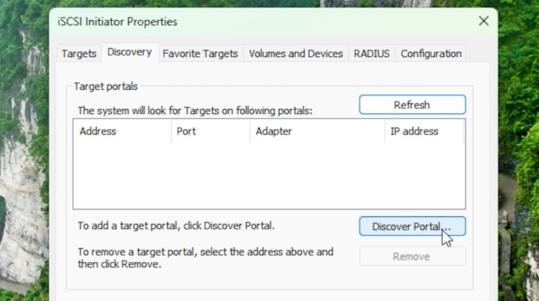 iSCSI Initiator: Discovery - Discover Portal