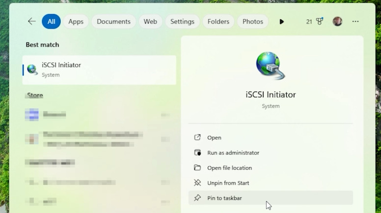Type iSCSI Initiator in search