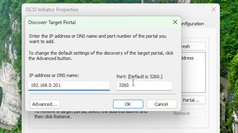 iSCSI Initiator: configure IP and port