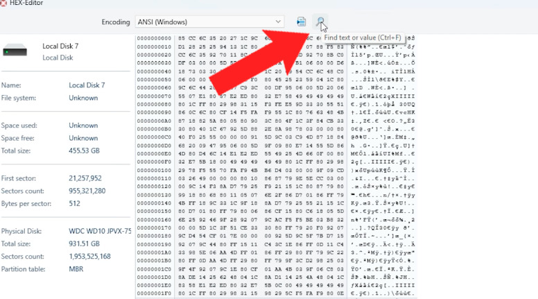 HEX editor: click the search icon and enter the search marker LABLEONE