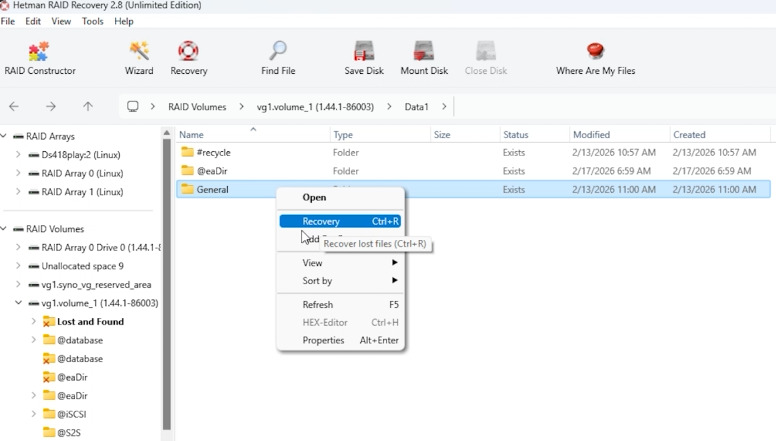 Hetman RAID Recovery: After scanning the RAID array contents will be displayed