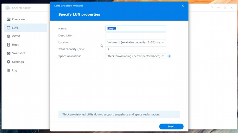 SAN Manager: Specify LUN Properties