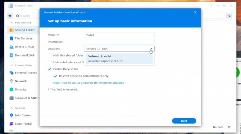 File Station - Shared Folder Creation Wizard – Set Up