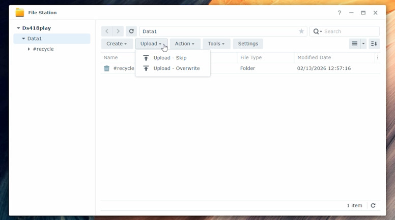 File Station: shared folder available for data storage