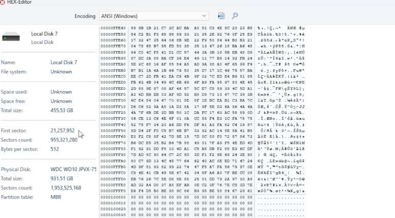 HEX editor: first sector