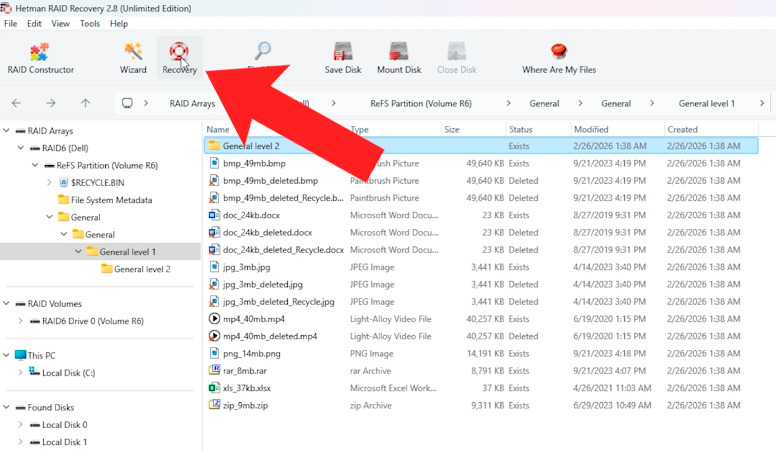 Hetman RAID Recovery: выберите необходимые данные и нажмите Recovery Hetman RAID Recovery: выберите необходимые данные и нажмите Recovery