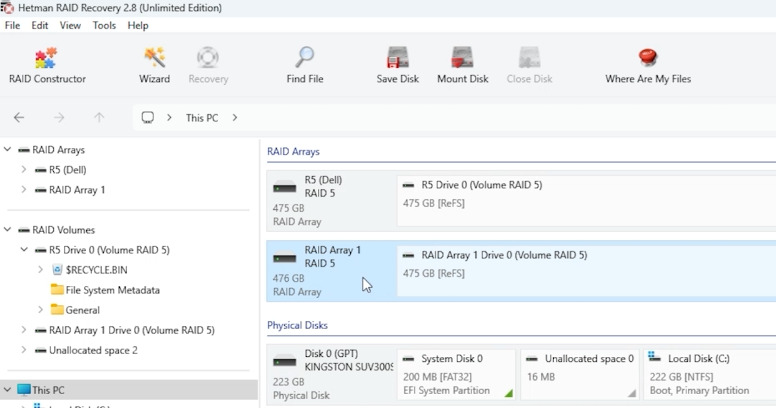 Hetman RAID Recovery: вручную настроенный массив отображён Hetman RAID Recovery: вручную настроенный массив отображён