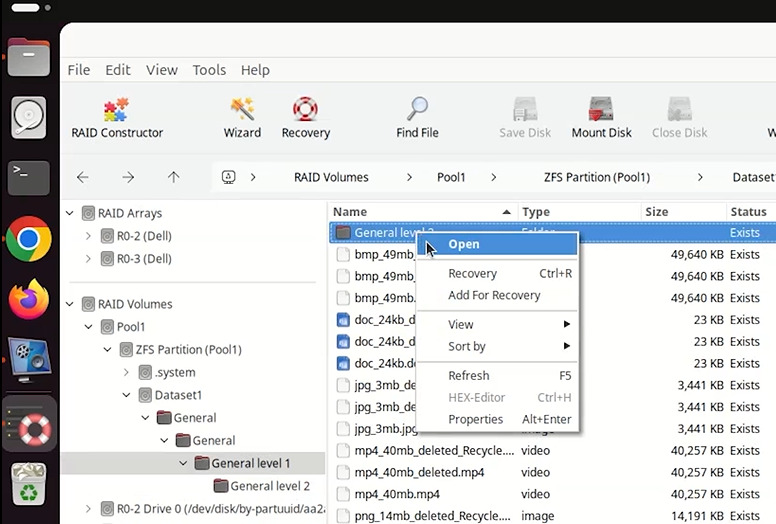 Hetman RAID Recovery: recovered filesystem with full hierarchy