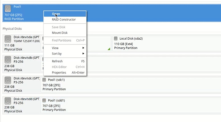 Hetman RAID Recovery: select the reconstructed RAIDZ1 from the list