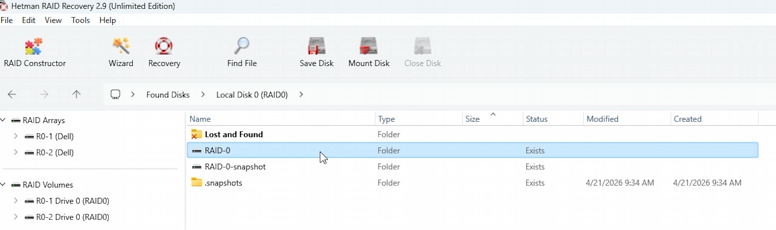 Hetman RAID Recovery: wykryty BTRFS RAID0