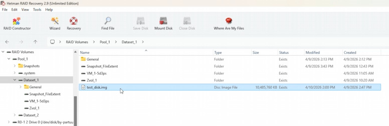 Hetman RAID Recovery: found virtual disks in ZFS pool Hetman RAID Recovery: found virtual disks in ZFS pool