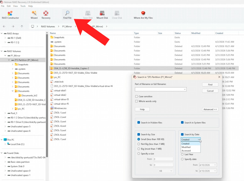 Hetman RAID Recovery: searching files in reconstructed ZFS pool array Hetman RAID Recovery: searching files in reconstructed ZFS pool array