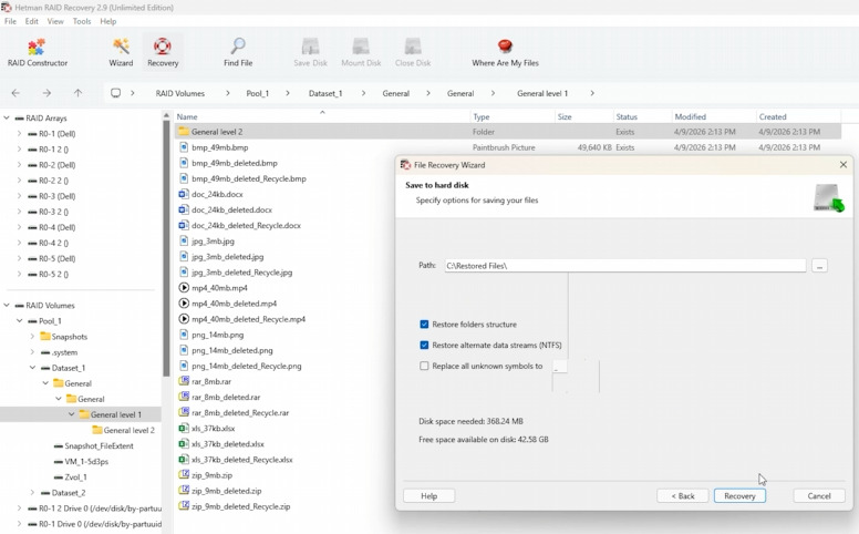 Hetman RAID Recovery: folder for recovered ZFS pool data Hetman RAID Recovery: folder for recovered ZFS pool data