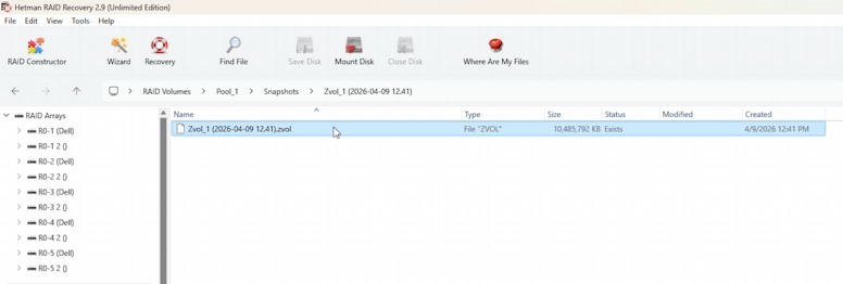 Hetman RAID Recovery: ZFS pool snapshot Hetman RAID Recovery: ZFS pool snapshot