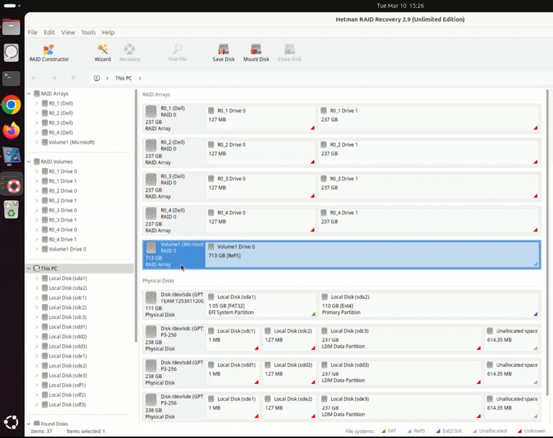 Hetman RAID Recovery: автоматично визначені масиви