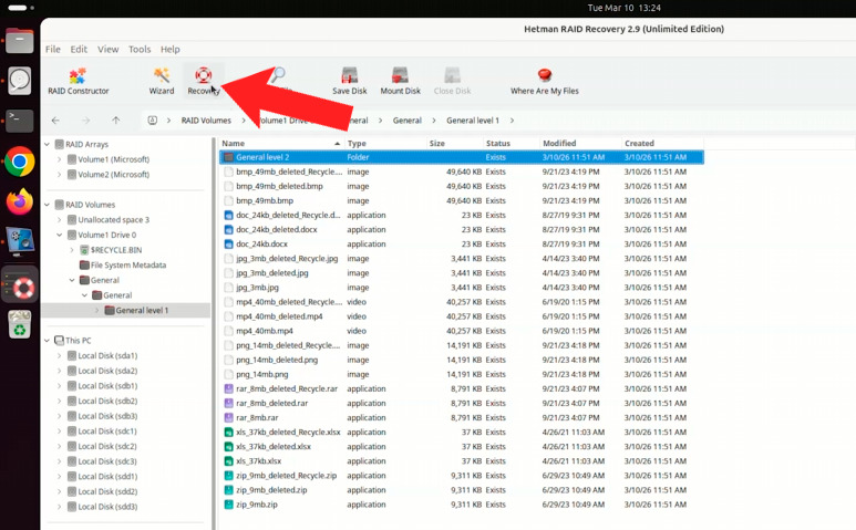 Hetman RAID Recovery: позначте файли та папки й натисніть кнопку Recovery