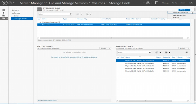 Windows Storage Spaces у середовищі Server Manager