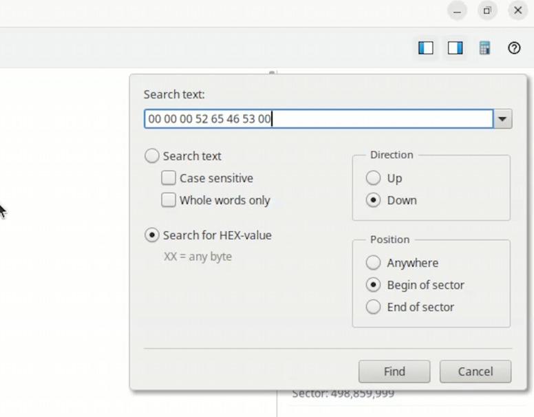Hetman RAID Recovery: Search for HEX value