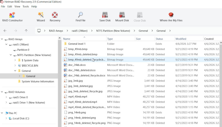Hetman RAID Recovery: обнаруженные файлы образа диска Hetman RAID Recovery: обнаруженные файлы образа диска
