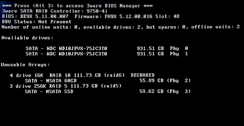 LSI 3ware 9750: ALT + 3 для входа в BIOS LSI 3ware 9750: ALT + 3 для входа в BIOS