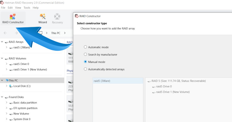 Hetman RAID Recovery: запуск RAID Constructor Hetman RAID Recovery: запуск RAID Constructor