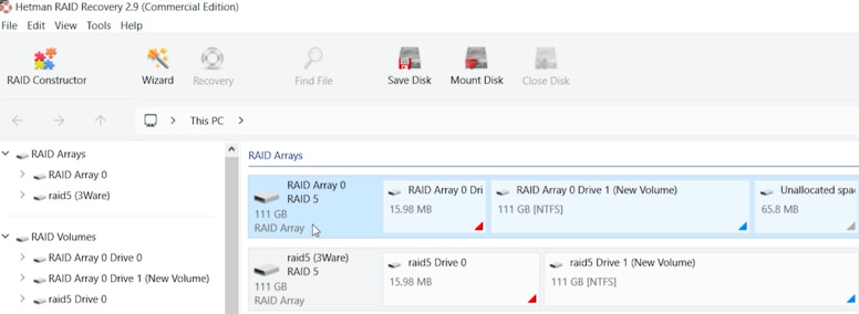 Hetman RAID Recovery: реконструированный массив в RAID Constructor Hetman RAID Recovery: реконструированный массив в RAID Constructor