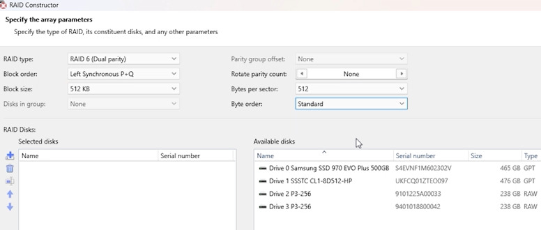 Hetman RAID Recovery: configuring array parameters in RAID Constructor Hetman RAID Recovery: configuring array parameters in RAID Constructor
