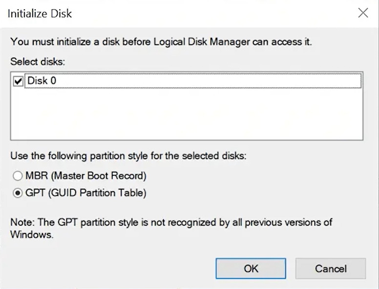 Windows prompts to initialize the disk Windows prompts to initialize the disk