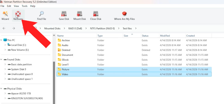 Hetman Partition Recovery: натисніть Recovery, для збереження файлів