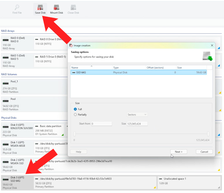 Hetman RAID Recovery: оберіть диск для створення образу та натисніть кнопку Save disk