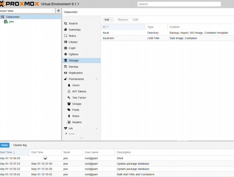 Proxmox Virtual Environment web interface Proxmox Virtual Environment web interface