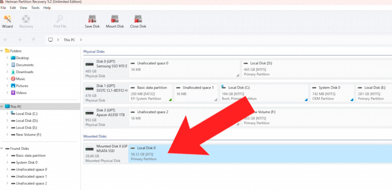 Hetman Partition Recovery: mounted disk image Hetman Partition Recovery: mounted disk image