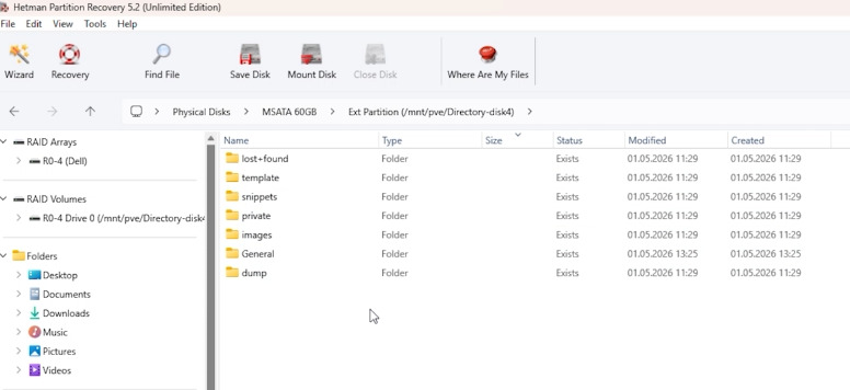 Hetman Partition Recovery: contents of the scanned Ext4 disk Hetman Partition Recovery: contents of the scanned Ext4 disk