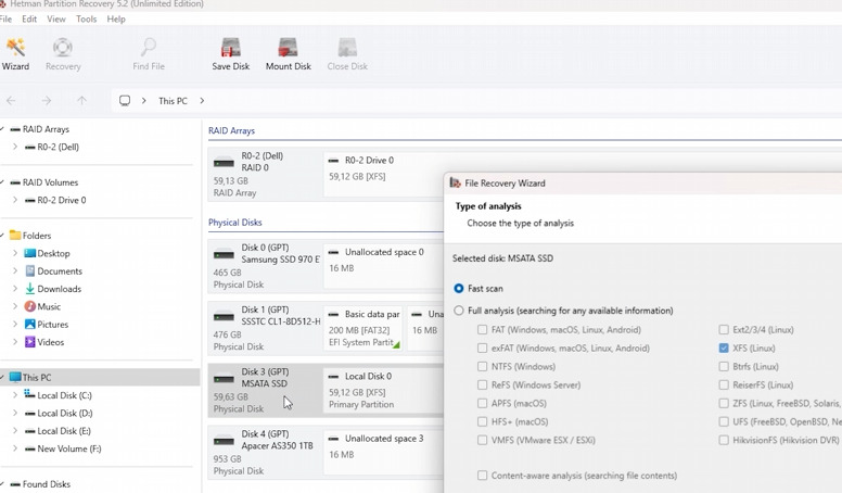 Hetman Partition Recovery: scanning an XFS disk Hetman Partition Recovery: scanning an XFS disk