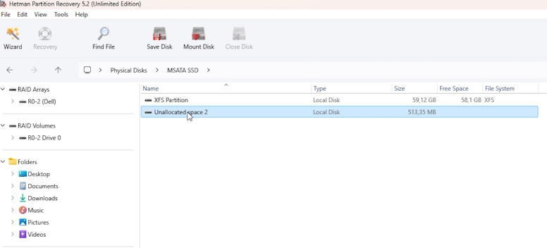Hetman Partition Recovery: contents of the scanned XFS disk Hetman Partition Recovery: contents of the scanned XFS disk