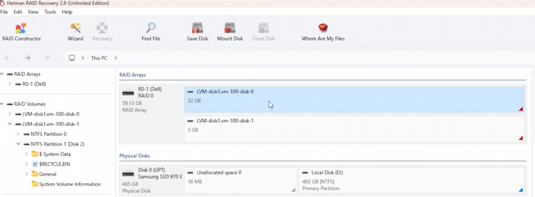 Hetman RAID Recovery: connecting a disk with LVM structure Hetman RAID Recovery: connecting a disk with LVM structure