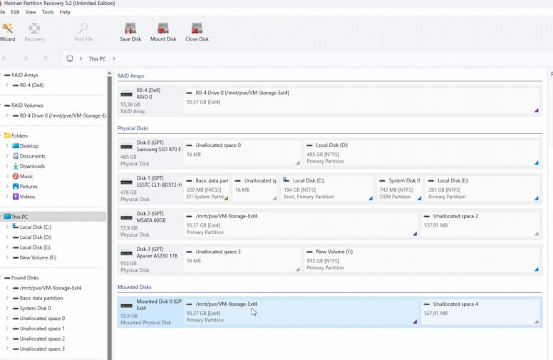 Hetman Partition Recovery: automatically identified Ext4 logical volume