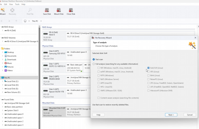 Hetman Partition Recovery: Fast scan mode