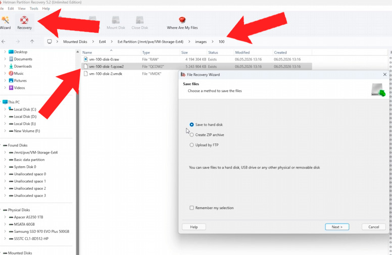 Hetman Partition Recovery: scanned Ext4 Directory storage
